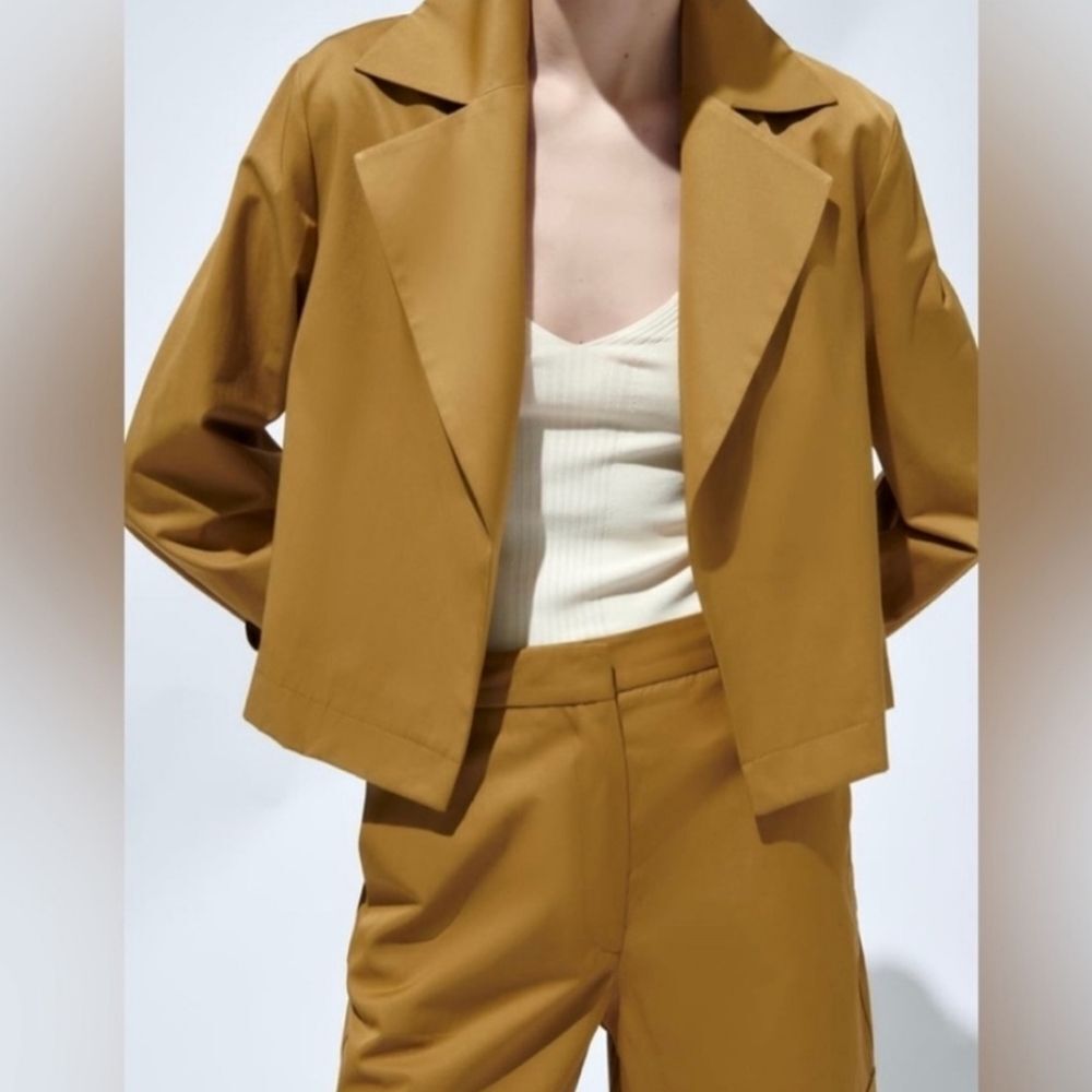 Zara Cropped Blazer In Tan Size Xs